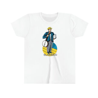 A banjo shirt with A graphic of El Musico from Loteria holding a banjo