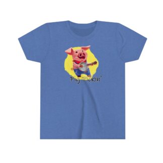 Pig Pickin' - Pig Playing the Banjo - Youth Short Sleeve T-Shirt - Banjo Shirt, BBQ Shirt, Banjo Gift, Bluegrass Music Festival